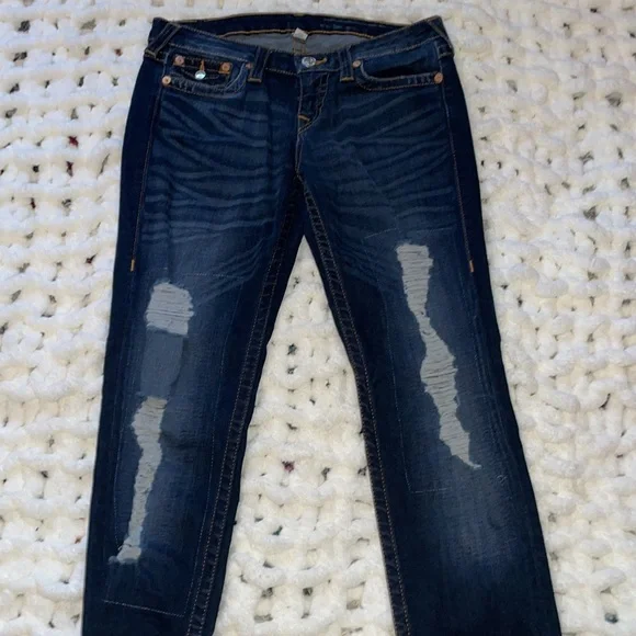 True Religion🧲 Skinny, Distressed, Mid-Rise Dark Wash 29x31.5 - Picture 2 of 15